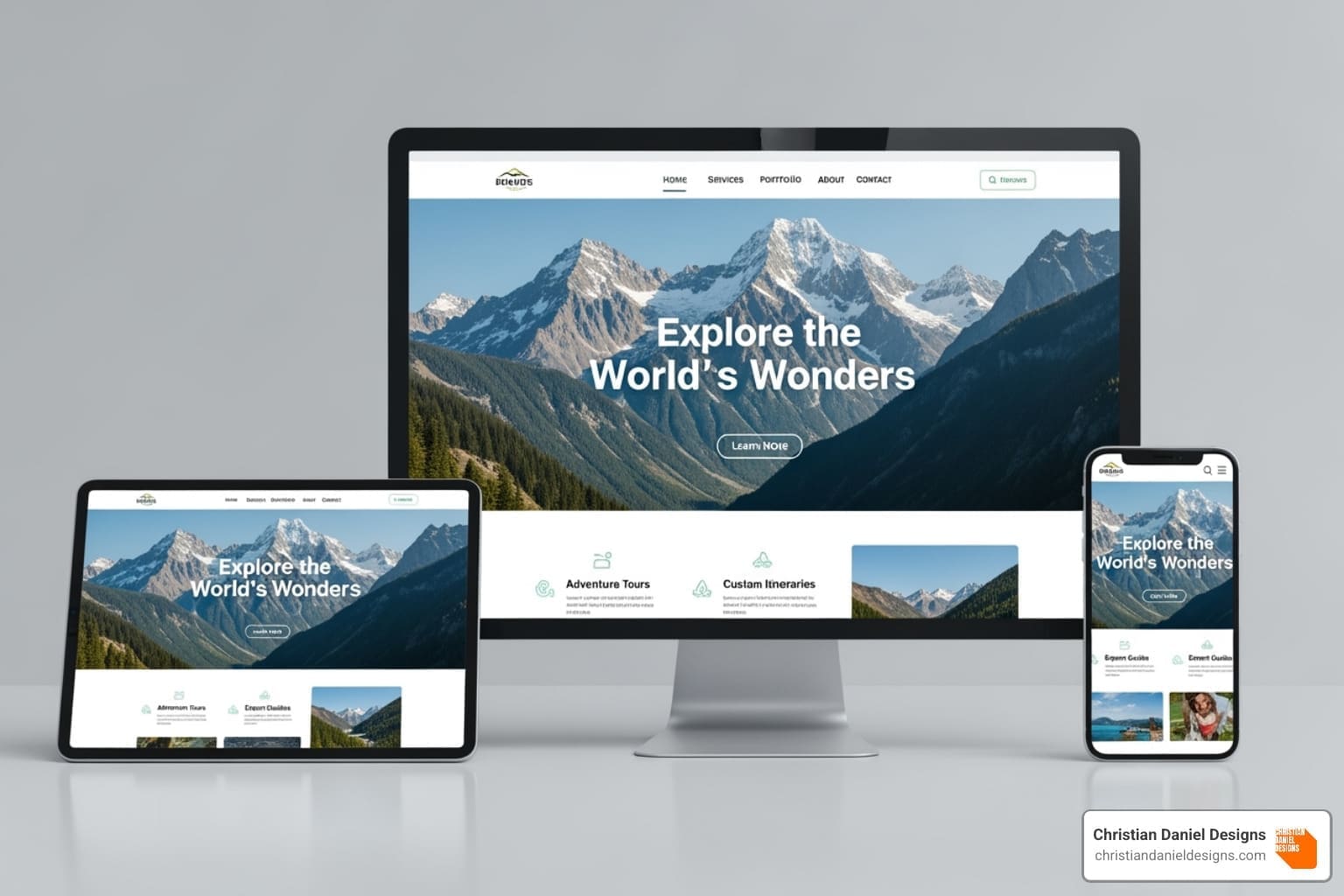 responsive website shown on a desktop, tablet, and phone - web design for business owners responsive website shown on a desktop, tablet, and phone - web design for business owners