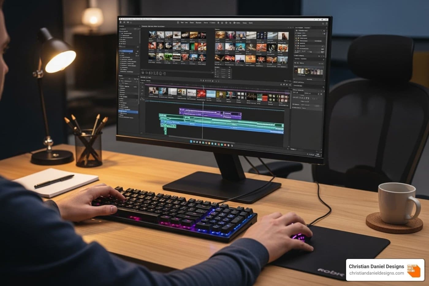 NYC video editor working on Premiere Pro at Christian Daniel Designs.