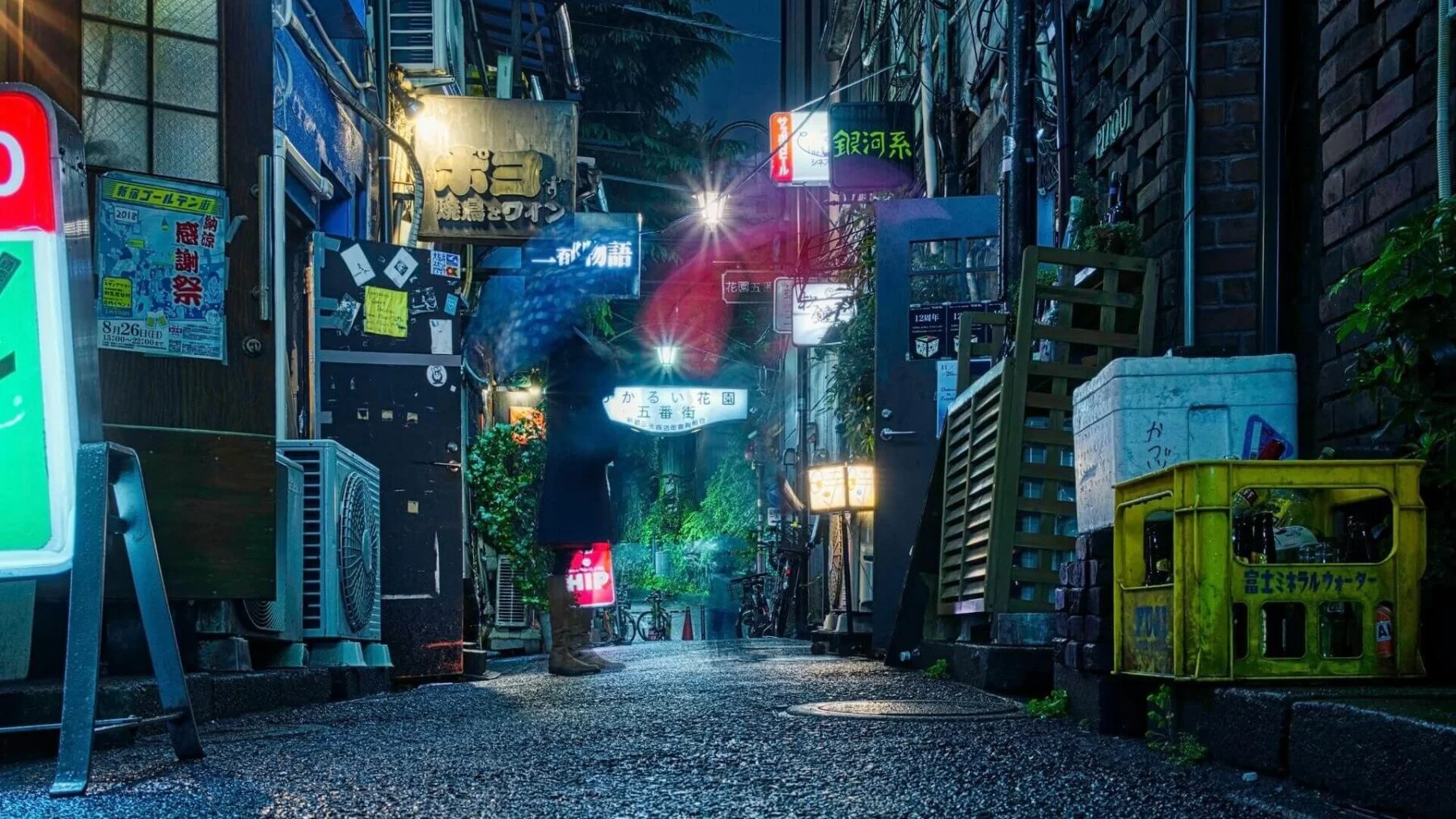 Vibrant NYC alleyway at night, ideal for video editing and web design inspiration.