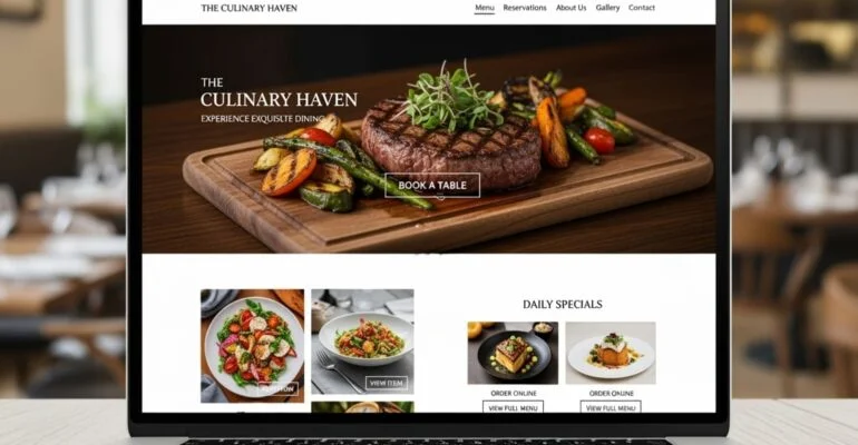 NYC web designer's restaurant homepage design with Squarespace, featuring a steak dish.