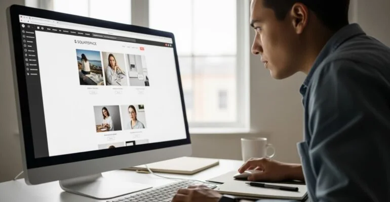 NYC web designer working on Squarespace website design.